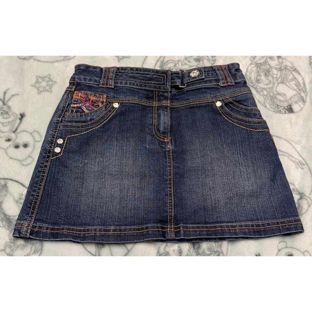 Disney Hannah Montana Girls Denim Mini Skirt Dark Wash Embroidered Size 10 Y2K